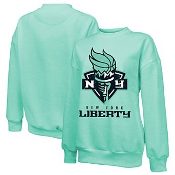 Women's Majestic Threads Mint New York Liberty Primary Logo Drop Shoulder Tri-Blend Pullover Sweatshirt