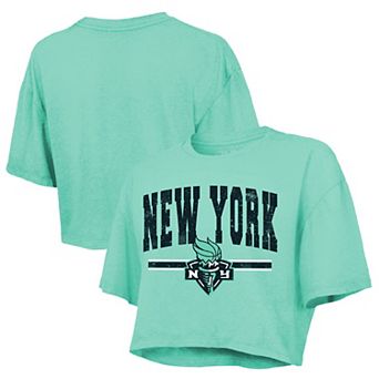 Women's Majestic Threads Mint New York Liberty Chalk Stripe Boxy Crop Top