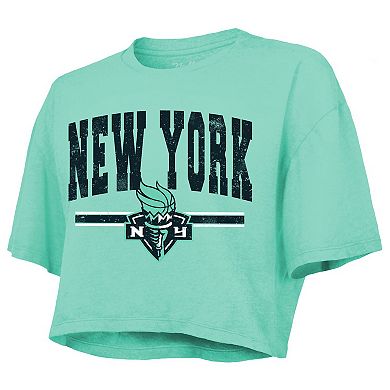 Women's Majestic Threads Mint New York Liberty Chalk Stripe Boxy Crop Top