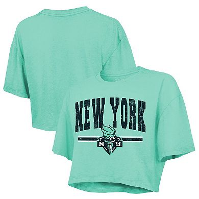 Women's Majestic Threads Mint New York Liberty Chalk Stripe Boxy Crop Top