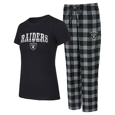Women's Concepts Sport Las Vegas Raiders Avondale T-Shirt & Pants Flannel PJ Set