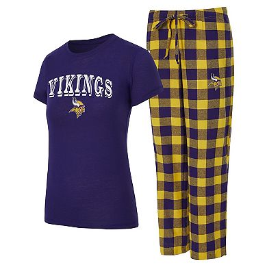 Women's Concepts Sport Purple/Gold Minnesota Vikings Avondale T-Shirt & Pants Flannel PJ Set