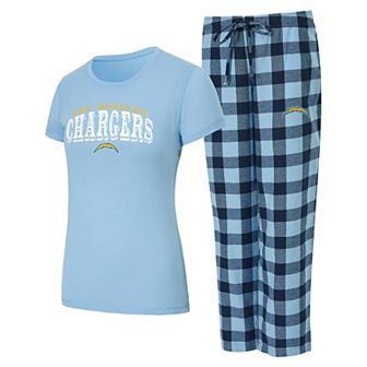 Women's Concepts Sport Powder Blue/Navy Los Angeles Chargers Avondale T-Shirt & Pants Flannel PJ Set