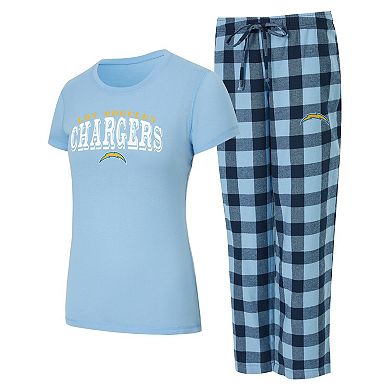 Women's Concepts Sport Powder Blue/Navy Los Angeles Chargers Avondale T-Shirt & Pants Flannel PJ Set