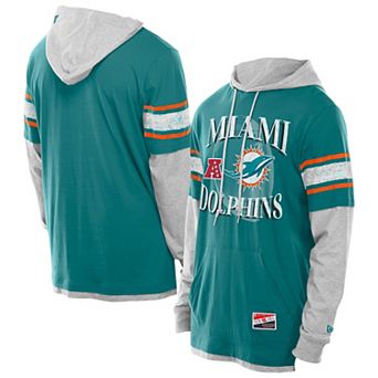Men's New Era Aqua Miami Dolphins Twofer Layered Long Sleeve Hoodie T-Shirt