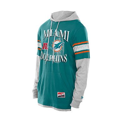 Men's New Era Aqua Miami Dolphins Twofer Layered Long Sleeve Hoodie T-Shirt