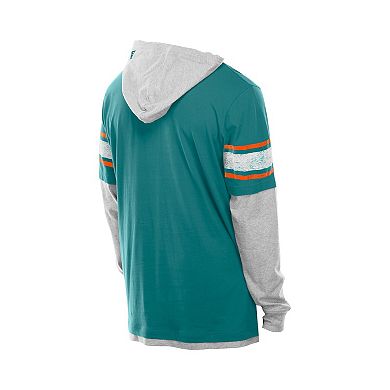 Men's New Era Aqua Miami Dolphins Twofer Layered Long Sleeve Hoodie T-Shirt
