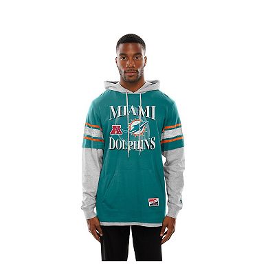 Men's New Era Aqua Miami Dolphins Twofer Layered Long Sleeve Hoodie T-Shirt