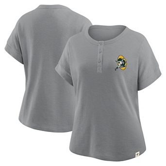 Women's Fanatics Heather Gray Green Bay Packers Oversized Hometown Premium Henley Shirt