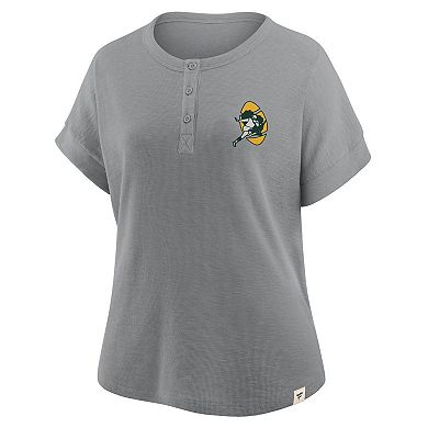 Women's Fanatics Heather Gray Green Bay Packers Oversized Hometown Premium Henley Shirt