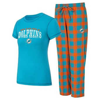 Women's Concepts Sport Aqua/Orange Miami Dolphins Avondale T-Shirt & Pants Flannel PJ Set