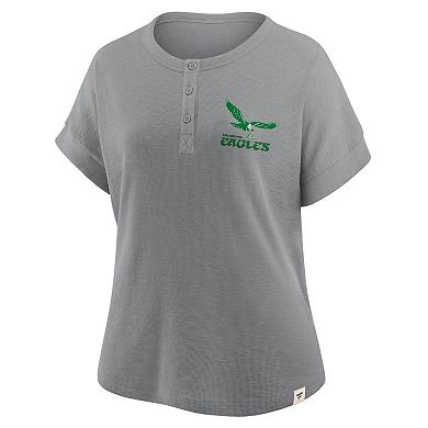 Women's Fanatics Heather Gray Philadelphia Eagles Oversized Hometown Premium Henley Shirt