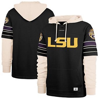 Men's '47 Black LSU Tigers Split Zone Cornerback Lacer Pullover Hoodie