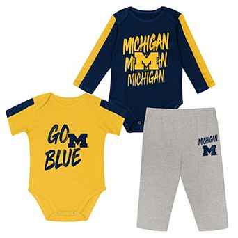 Infant Outerstuff Navy/Maize Michigan Wolverines Double Down Creeper and Pants 3 pc Set