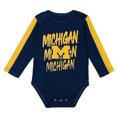 Infant Outerstuff Navy/Maize Michigan Wolverines Double Down Creeper and Pants 3-Piece Set