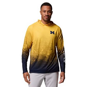 Men's Columbia Maize Michigan Wolverines PFG Gradient Water Super Terminal Tackle Hoodie T-Shirt