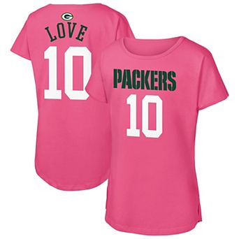 Girls Youth Outerstuff Jordan Love Pink Green Bay Packers Player Name & Number T-Shirt