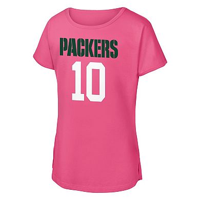 Girls Youth Outerstuff Jordan Love Pink Green Bay Packers Player Name & Number T-Shirt