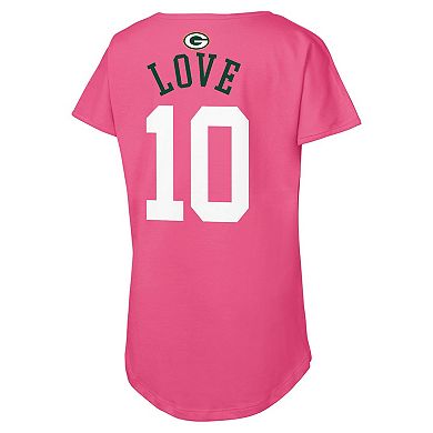Girls Youth Outerstuff Jordan Love Pink Green Bay Packers Player Name & Number T-Shirt