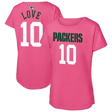 Girls Youth Outerstuff Jordan Love Pink Green Bay Packers Player Name & Number T-Shirt