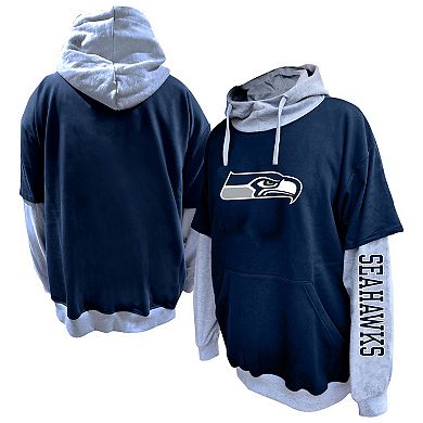 Men's Profile College Navy/Heather Gray Seattle Seahawks Big & Tall Twofer Pullover Hoodie