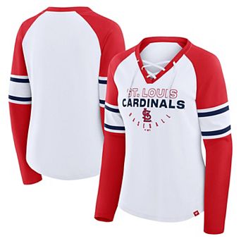 Women's Fanatics White/Red St. Louis Cardinals Blitz Package Raglan Lace-Up V-Neck Long Sleeve T-Shirt