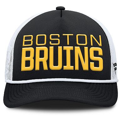 Men's Fanatics Black/White Boston Bruins Heritage Dutch A-Frame Trucker Adjustable Hat