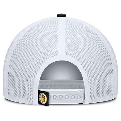 Men's Fanatics Black/White Boston Bruins Heritage Dutch A-Frame Trucker Adjustable Hat