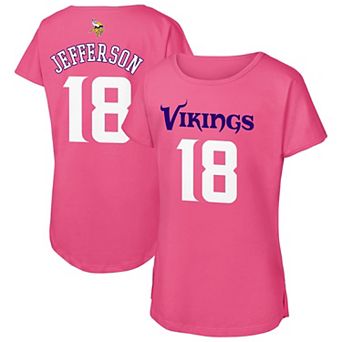 Girls Youth Outerstuff Justin Jefferson Pink Minnesota Vikings Player Name & Number T-Shirt