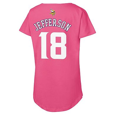 Girls Youth Outerstuff Justin Jefferson Pink Minnesota Vikings Player Name & Number T-Shirt
