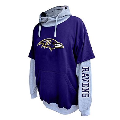 Men's Profile Purple/Heather Gray Baltimore Ravens Big & Tall Twofer Pullover Hoodie