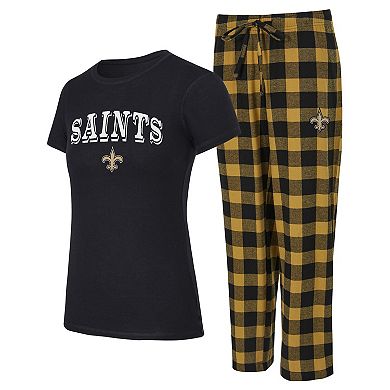 Women's Concepts Sport Black/Gold New Orleans Saints Avondale T-Shirt & Pants Flannel PJ Set