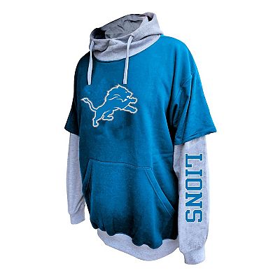 Men's Profile Blue/Heather Gray Detroit Lions Big & Tall Twofer Pullover Hoodie