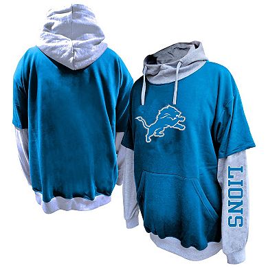 Men's Profile Blue/Heather Gray Detroit Lions Big & Tall Twofer Pullover Hoodie
