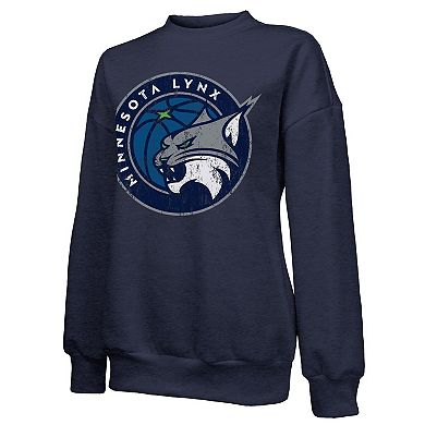 Women's Majestic Threads Navy Minnesota Lynx Primary Logo Drop Shoulder Tri-Blend Pullover Sweatshirt
