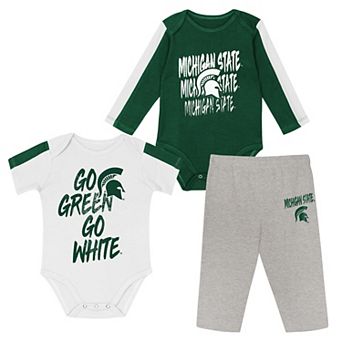 Infant Outerstuff Green/White Michigan State Spartans Double Down Creeper and Pants 3 pc Set