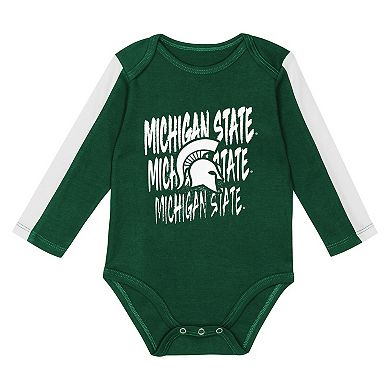 Infant Outerstuff Green/White Michigan State Spartans Double Down Creeper and Pants 3-Piece Set