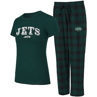 Women's Concepts Sport Green/Black New York Jets Avondale T-Shirt & Pants Flannel PJ Set