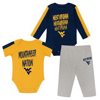 Infant Outerstuff Navy/Gold West Virginia Mountaineers Double Down Creeper and Pants 3 pc Set