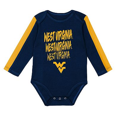 Infant Outerstuff Navy/Gold West Virginia Mountaineers Double Down Creeper and Pants 3-Piece Set