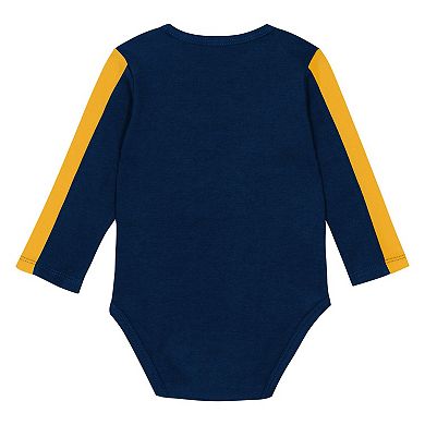 Infant Outerstuff Navy/Gold West Virginia Mountaineers Double Down Creeper and Pants 3-Piece Set