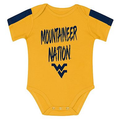 Infant Outerstuff Navy/Gold West Virginia Mountaineers Double Down Creeper and Pants 3-Piece Set