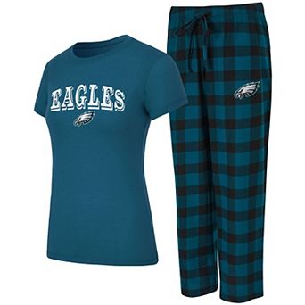 Women's Concepts Sport Midnight Green/Black Philadelphia Eagles Avondale T-Shirt & Pants Flannel PJ Set