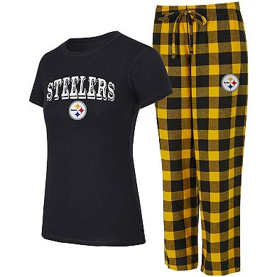 Women's Concepts Sport Black/Gold Pittsburgh Steelers Avondale T-Shirt & Pants Flannel PJ Set