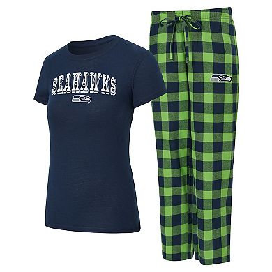 Women's Concepts Sport Seattle Seahawks Avondale T-Shirt & Pants Flannel PJ Set