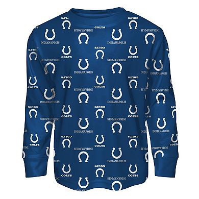 Preschool Outerstuff Royal Indianapolis Colts All-Over-Print Long Sleeve T-Shirt and Pants Sleep Set