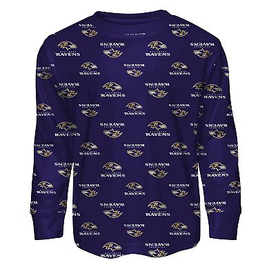 Preschool Outerstuff Purple Baltimore Ravens All-Over-Print Long Sleeve T-Shirt and Pants Sleep Set