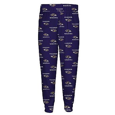 Preschool Outerstuff Purple Baltimore Ravens All-Over-Print Long Sleeve T-Shirt and Pants Sleep Set
