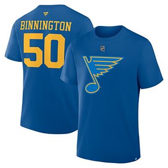 Men's Fanatics Jordan Binnington Blue St. Louis Blues Authentic Stack Name & Number T-Shirt