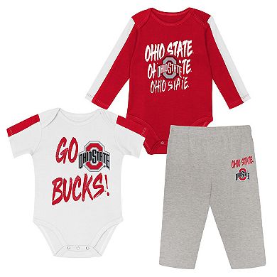 Infant Outerstuff Scarlet/White Ohio State Buckeyes Double Down Creeper and Pants 3-Piece Set